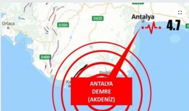Antalya Demre Açıklarında 4,7 Büyüklüğünde Deprem