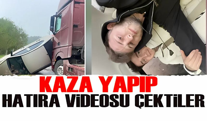 Şaka Değil Gerçek: Kaza Geçiren İki Kafadar Yan Dönen Araçta Hatıra Videosu Çektiler