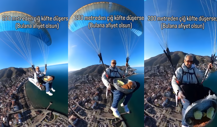 Çiğköfte Tepsisiyle Paraşütle Uçuş Şovu Dikkat Çekti