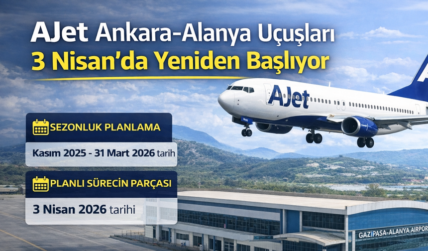 AJet Ankara Alanya Uçuşları 3 Nisan’da Yeniden Başlıyor