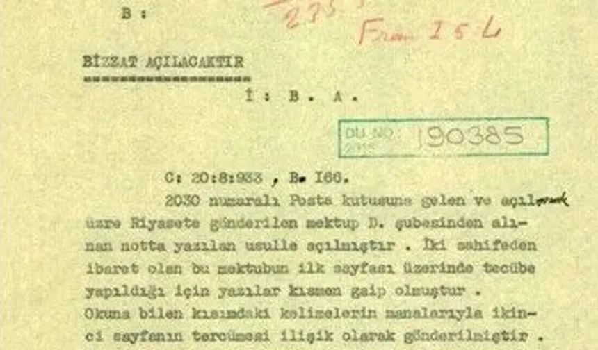 MİT, 1933 Yılına Ait Gizli Belgeyi İlk Kez Yayımladı