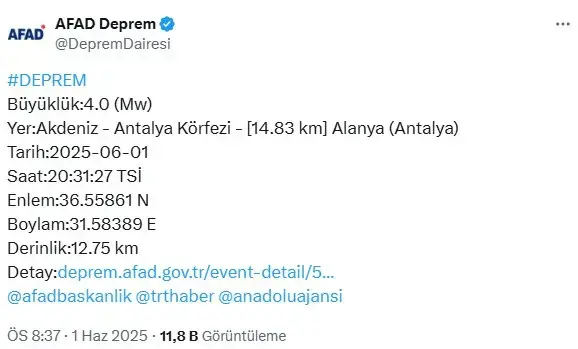 Antalya Aciklarinda 4 Buyuklugunde Deprem 18698576 8222 M