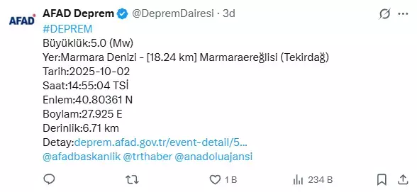 Afad Deprem Açıklaması